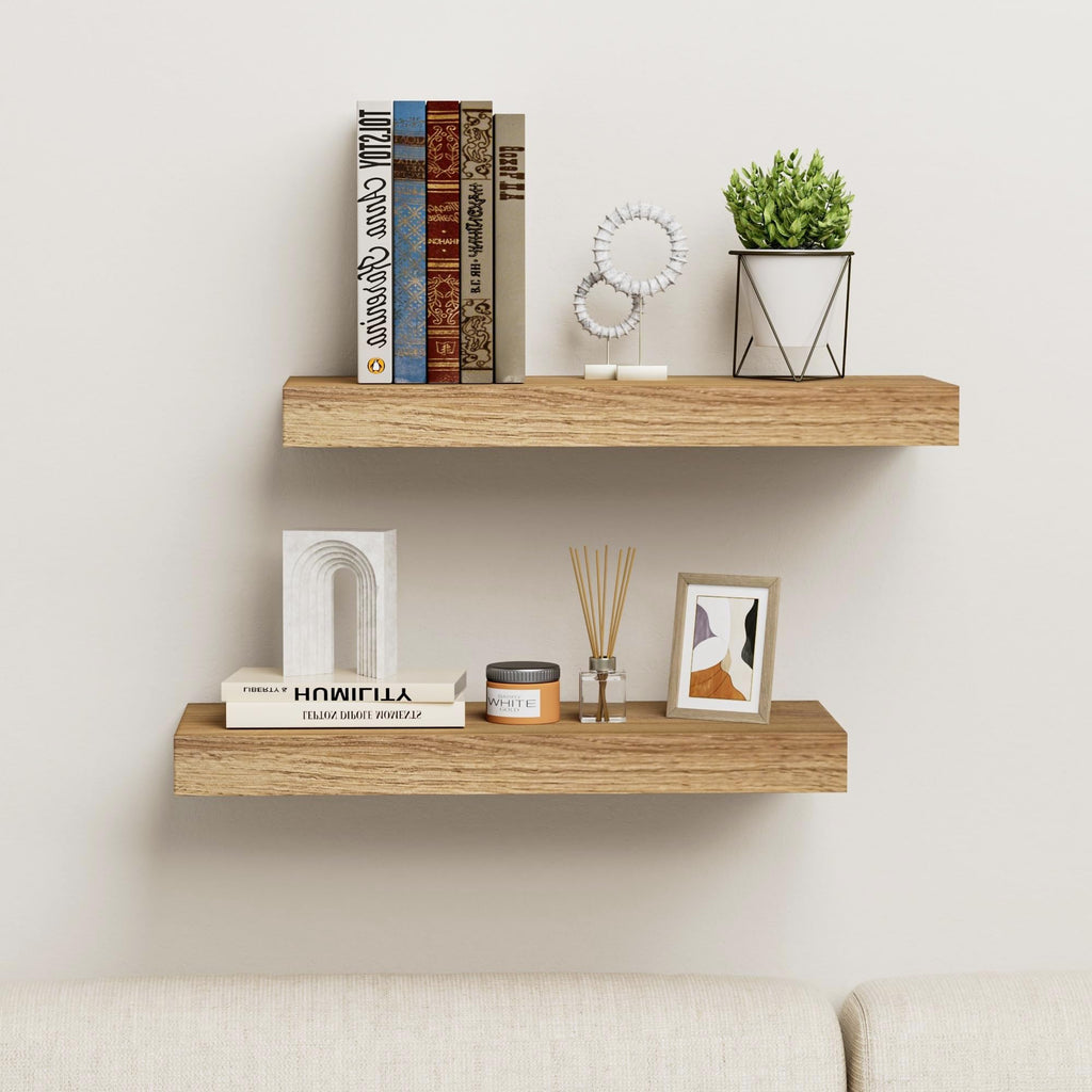 15.7in Oak Floating Shelves for Wall, Set of 2, Home Decor