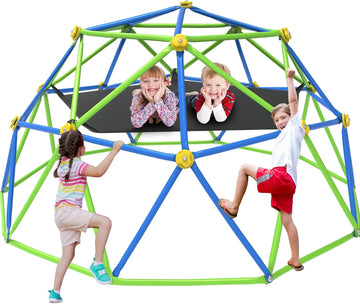 10 FT Climbing Dome with Hammock, Certified Jungle Gym for Kids 3-12