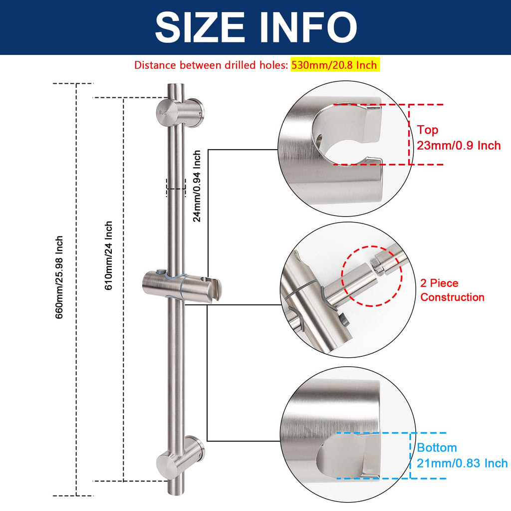 Slide Bar with Height/Angle Adjustable Handheld Shower Holder, Bathroom SUS 304 Stainless Steel Head Holder for Bath