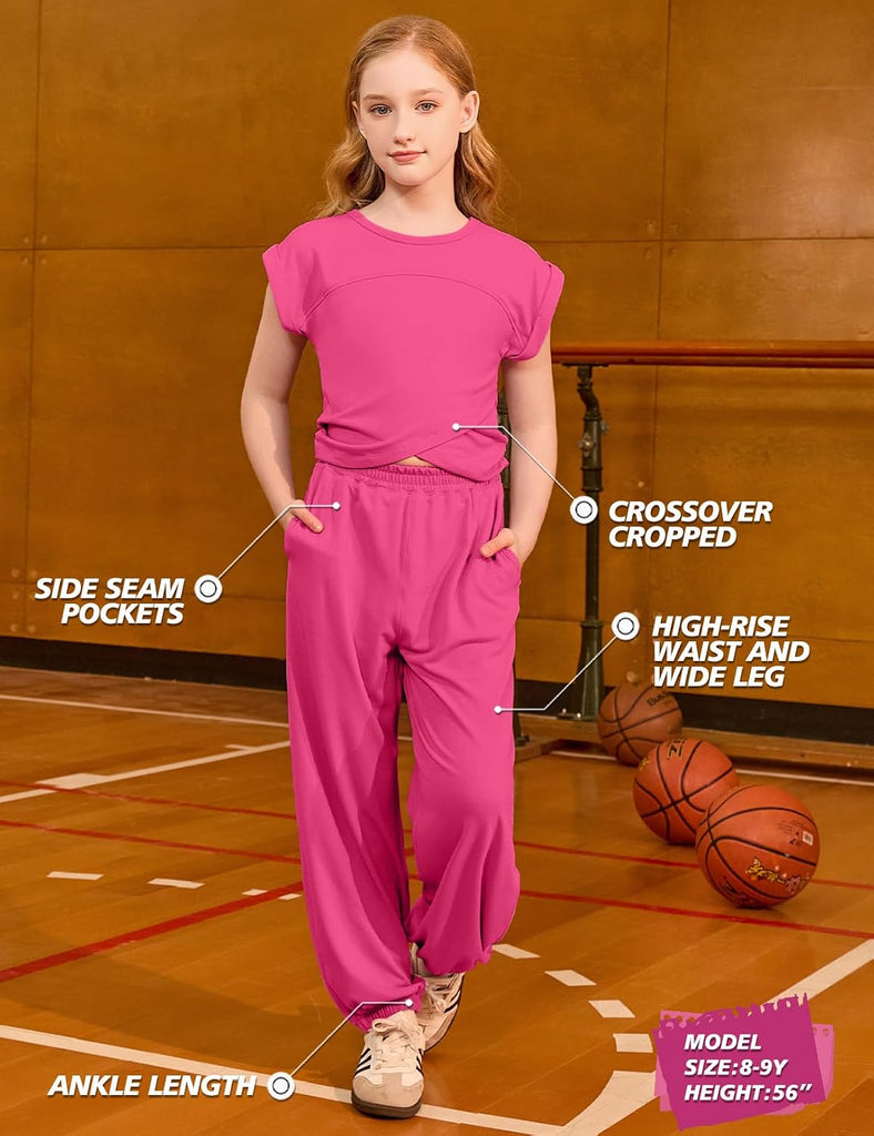 2 Piece Tracksuit Set Crossover Cropped Top Ankle Length Joggers