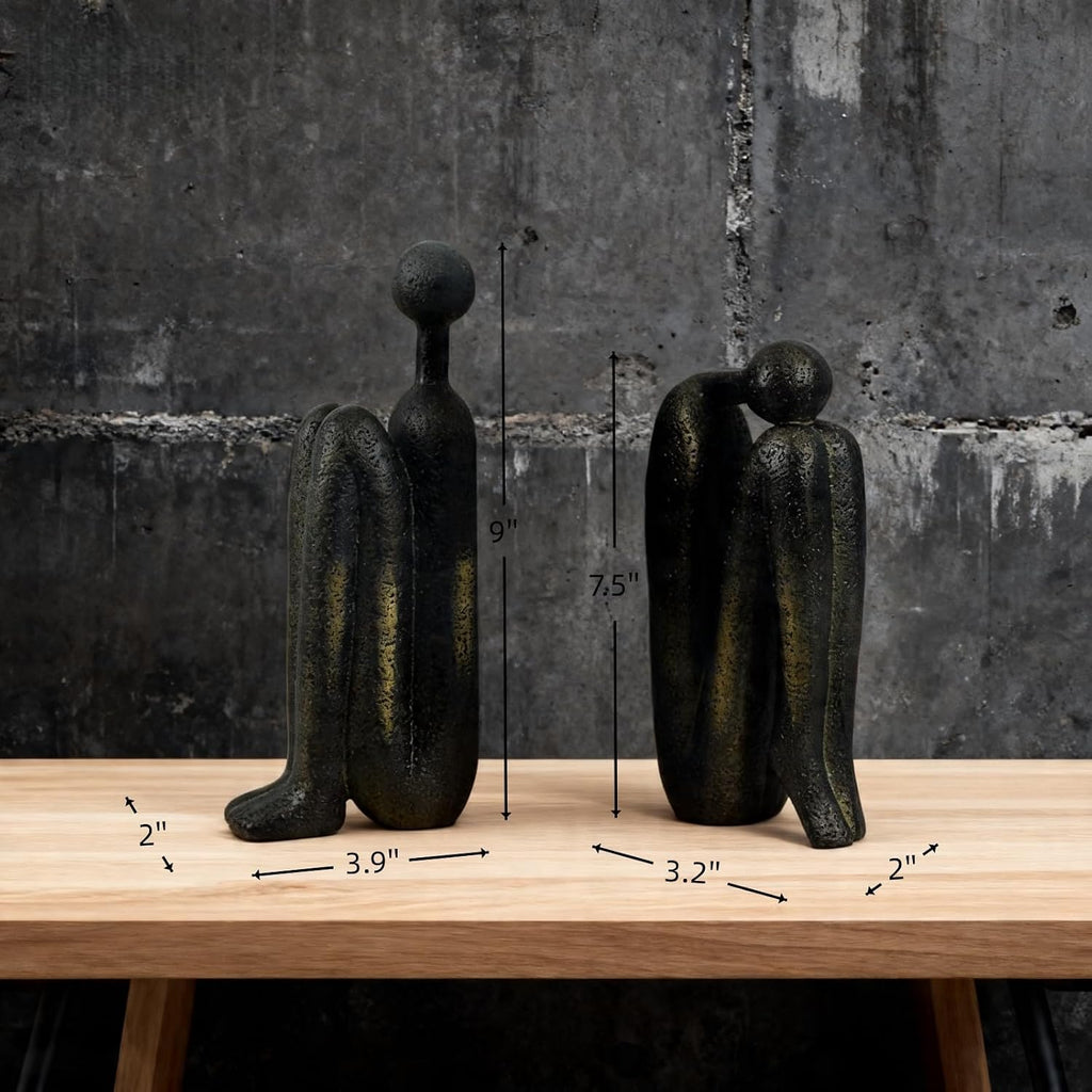 Abstract Thinker Bookends Set - Modern Resin Sculptures | Home & Office Decor, Durable Artistic Book Supports in Two