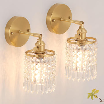 Set of 2 Crystal Battery Operated Wall Sconce, Rechargeable Battery Powered Wall Lamp with Remote Control, Modern
