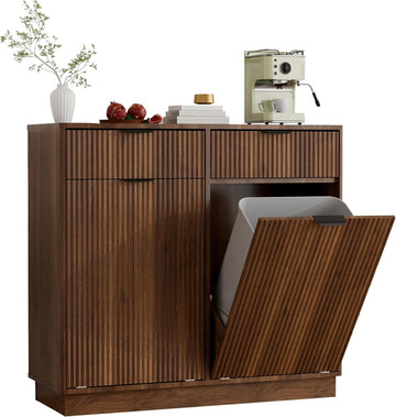Dual 10 Gallon Tilt-Out Trash Cabinet, Laundry Hamper Cabinet, 2 Drawers.