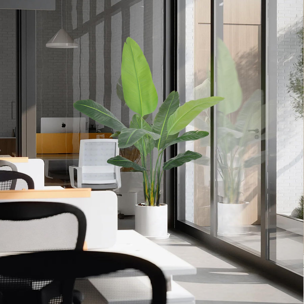 Bird of Paradise Plant Artificial 5ft, Faux Plants Indoor with White Planter, Fake Tree with Lifelike Leaves, The