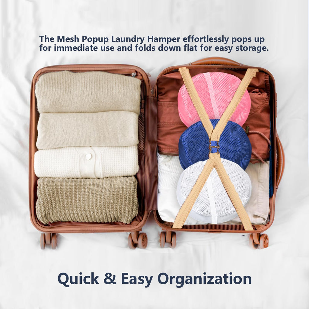 Pop Up Laundry Hamper, Mesh Laundry Basket Collapsible, Foldable Hamper for Travel and Storage, 3 Pack