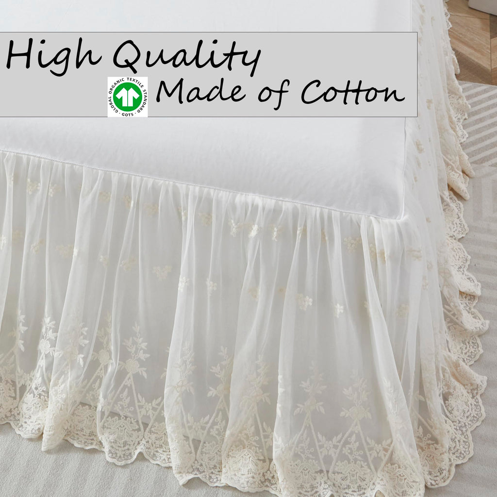 Lace Bed Skirt Boho Bohemian Girl Baby Nursery Crib Bed Skirt Dust Ruffle - Solid Color Romantic Cream Off White