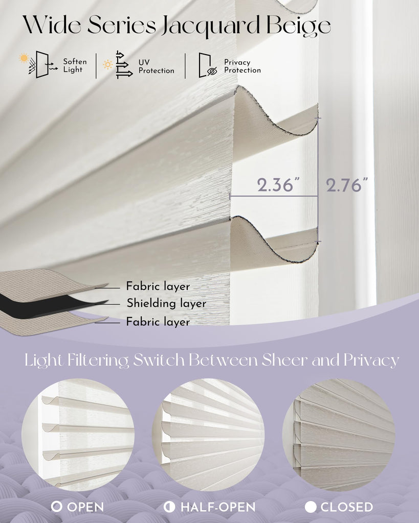 Motorized Textured Shangrila Shades Compatible with Alexa Google Remote Control Rechargeable Smart Light Filtering