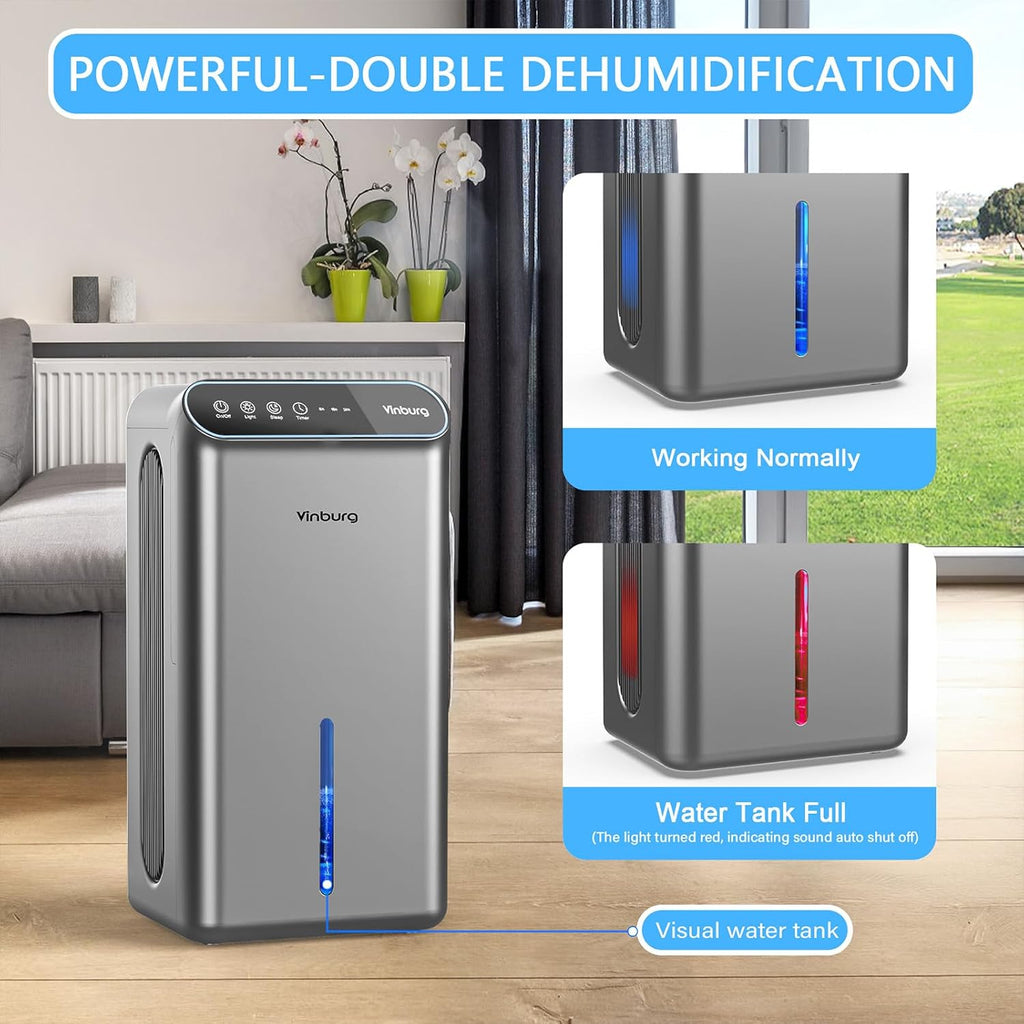 Dehumidifier for Home 1000 sq.ft - Small Quiet Dehumidifier with Auto Shut Off, Aromatherapy, 3 Gear Timer, Sleep Mode