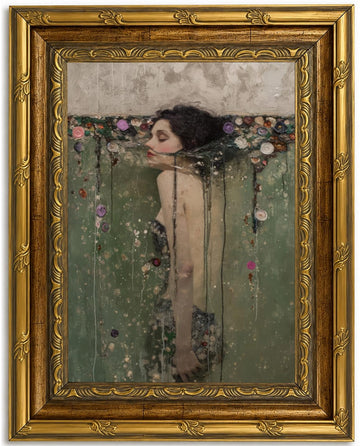 Vintage Gold Framed Ophelia Wall Art, Water Lilies Canvas Print, 16 x 24 in
