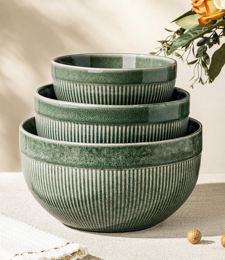 Ceramic Mixing Bowls Set of 3, Stoneware Nesting Serving Bowls, | 45/90/150 oz For Prep, Baking, Serving, Gift