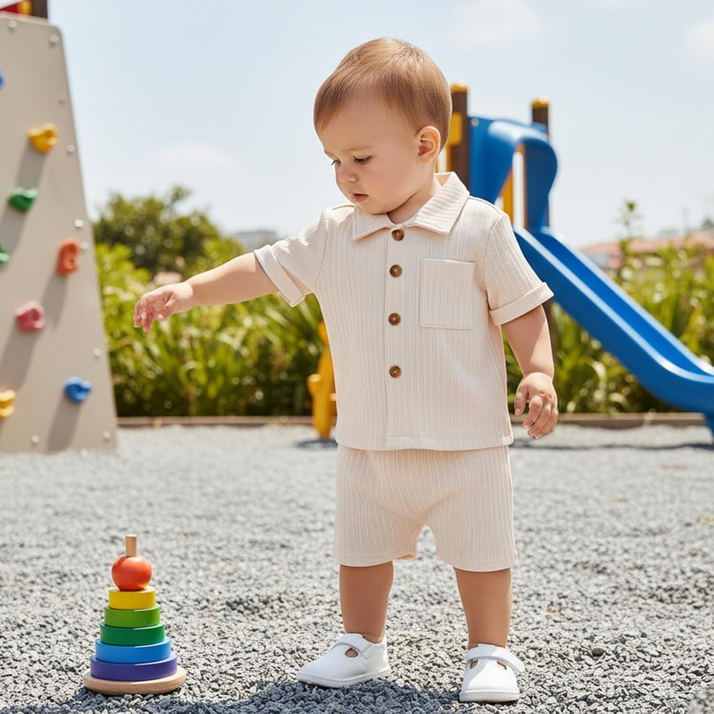 Baby Boy Clothes Toddler Infant Leisure Ribbed Button Down Shirt Tops + Shorts Set 2PCS Summer Soft and Smooth Outfit