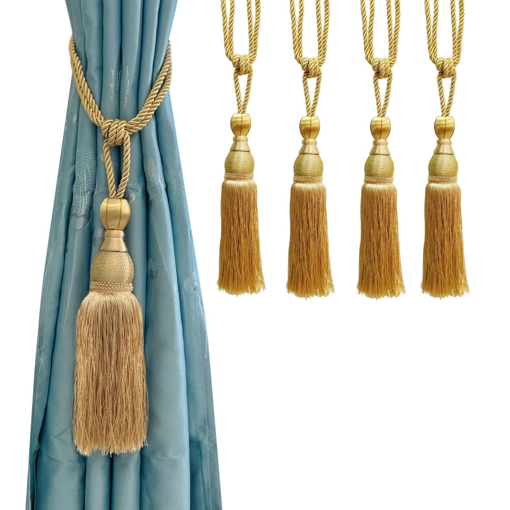 Set of 4 Gold Ball Tassel Curtain Tiebacks Braided Window Decor