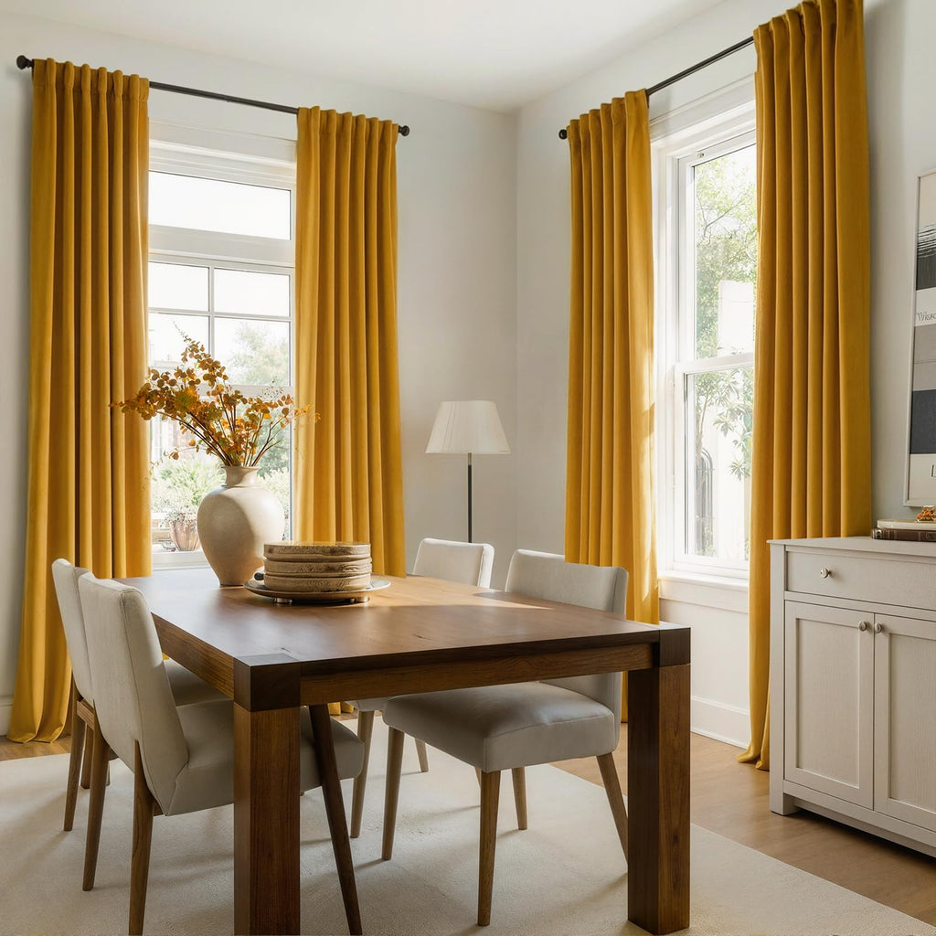 90 Inch Long Yellow Velvet Curtains Bedroom Soft Velvet Modern Luxury Elegant Decorative Drapes Darkening Blackout