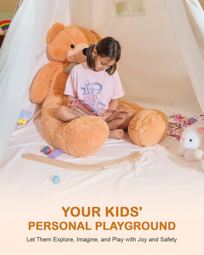 Larger 85" H Kids Teepee Play Tent, 2.1m Large Indoor Canvas Teepee Tent for Adults, Tall Foldable Teepee Outdoor, 5
