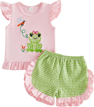 Toddler Baby Girl Clothes Summer Ruffle T Shirts and Shorts Set