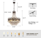Large Crystal Chandeliers, Vintage French Empire Chandelier, Antique Bronze Crystal Pendant Light, Rustic Farmhouse Ceiling Light for Dining Room Bedroom Living Room Kitchen Foyer, W 24" A108-B0DL5NVW4P