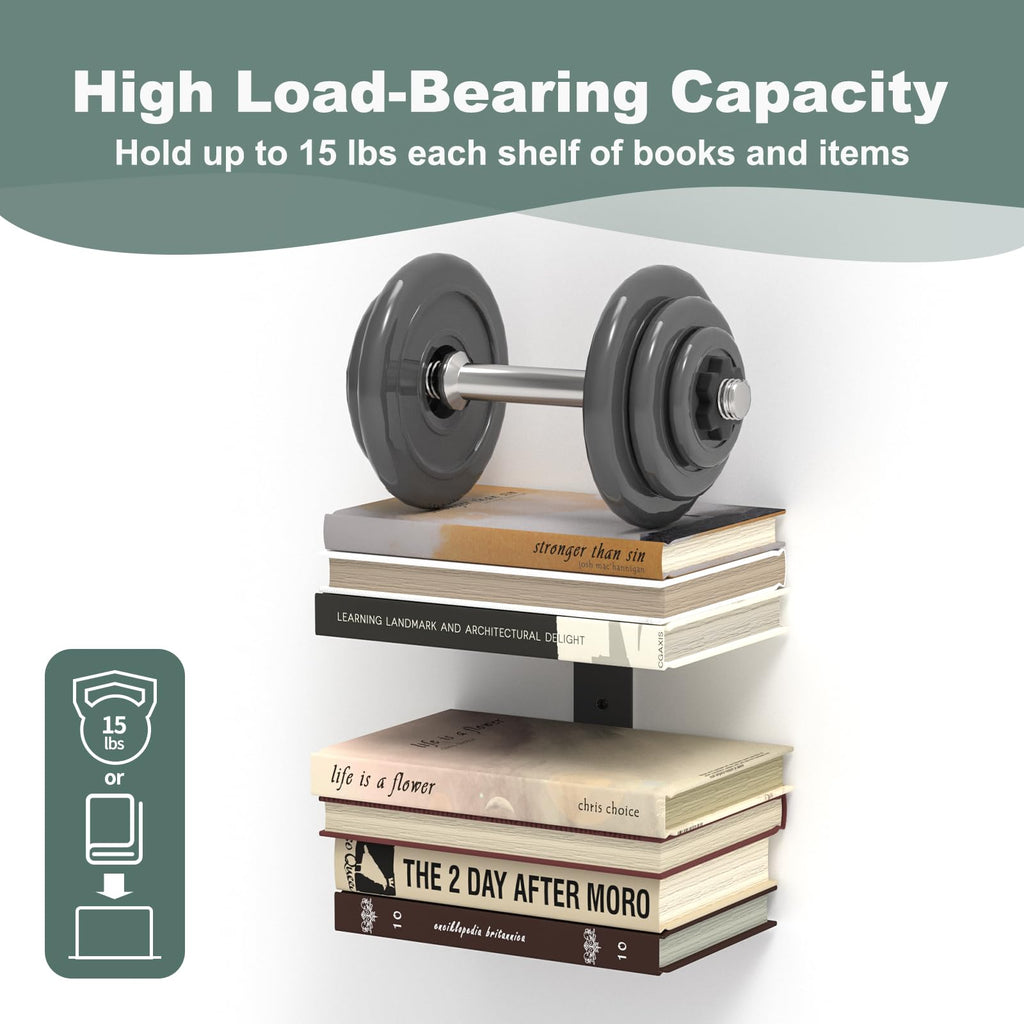 6 Tier Black Invisible Floating Bookshelves for Wall