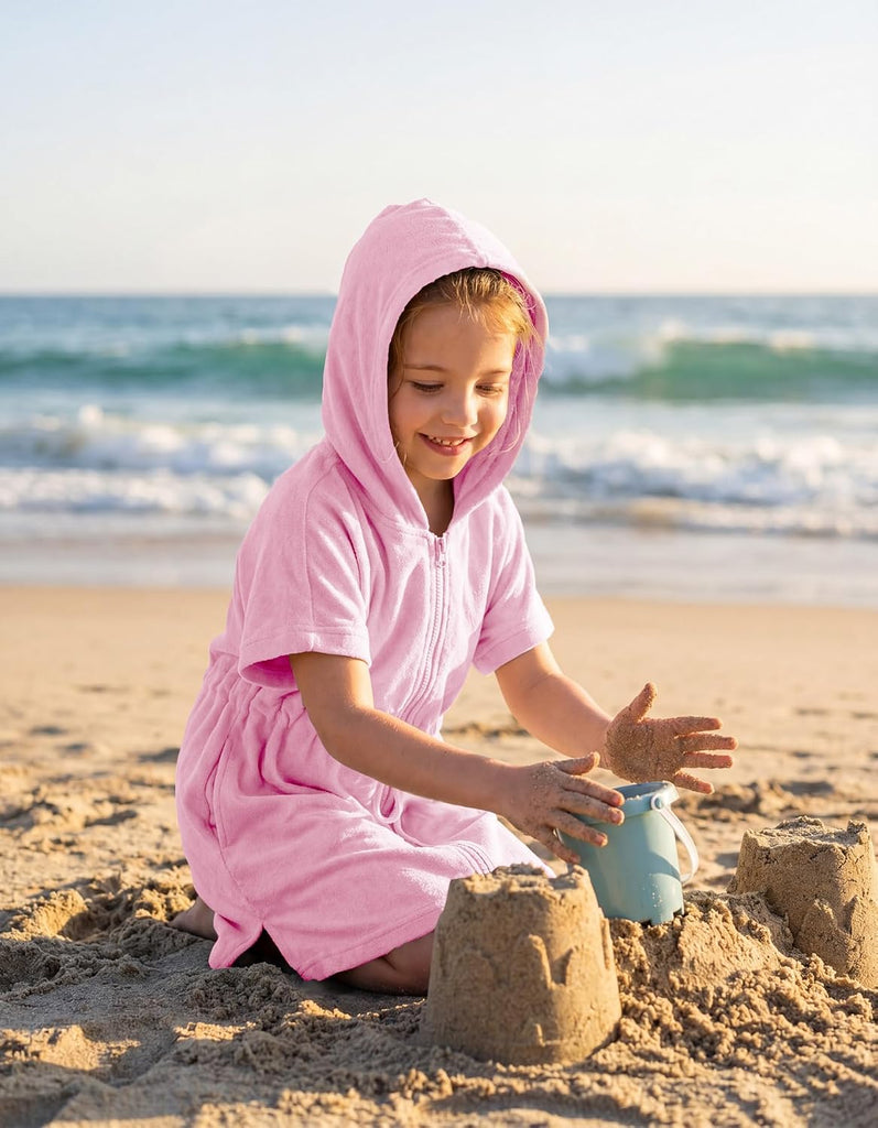 Girls Swim Terry Cloth Cover Ups Kids Swimsuit Coverup Zip-Up Beach Bathing Suit Wraps with Pockets