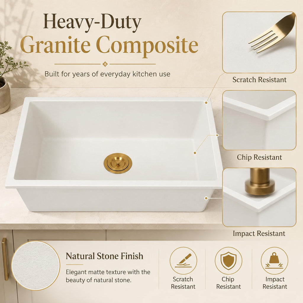 30''x18''White Undermount or Drop In Granite Composite Kitchen Sink