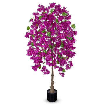 Artificial Bougainvillea Flower Tree in Black Pot - 59in Tall Faux Silk Bougainvillea Floral Tree with Realistic