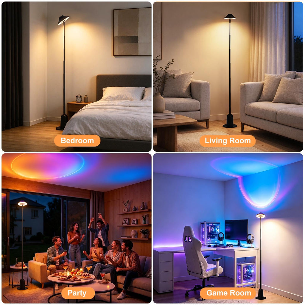Floor Lamp, Uplighter Sunset Lamp, Modern LED Standing Lamp, Black