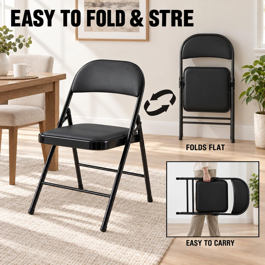 10 Pack Folding Chair, Black Folding Chairs with Cushion Portable Stackable Commercial Seat with Steel Frame, Padded