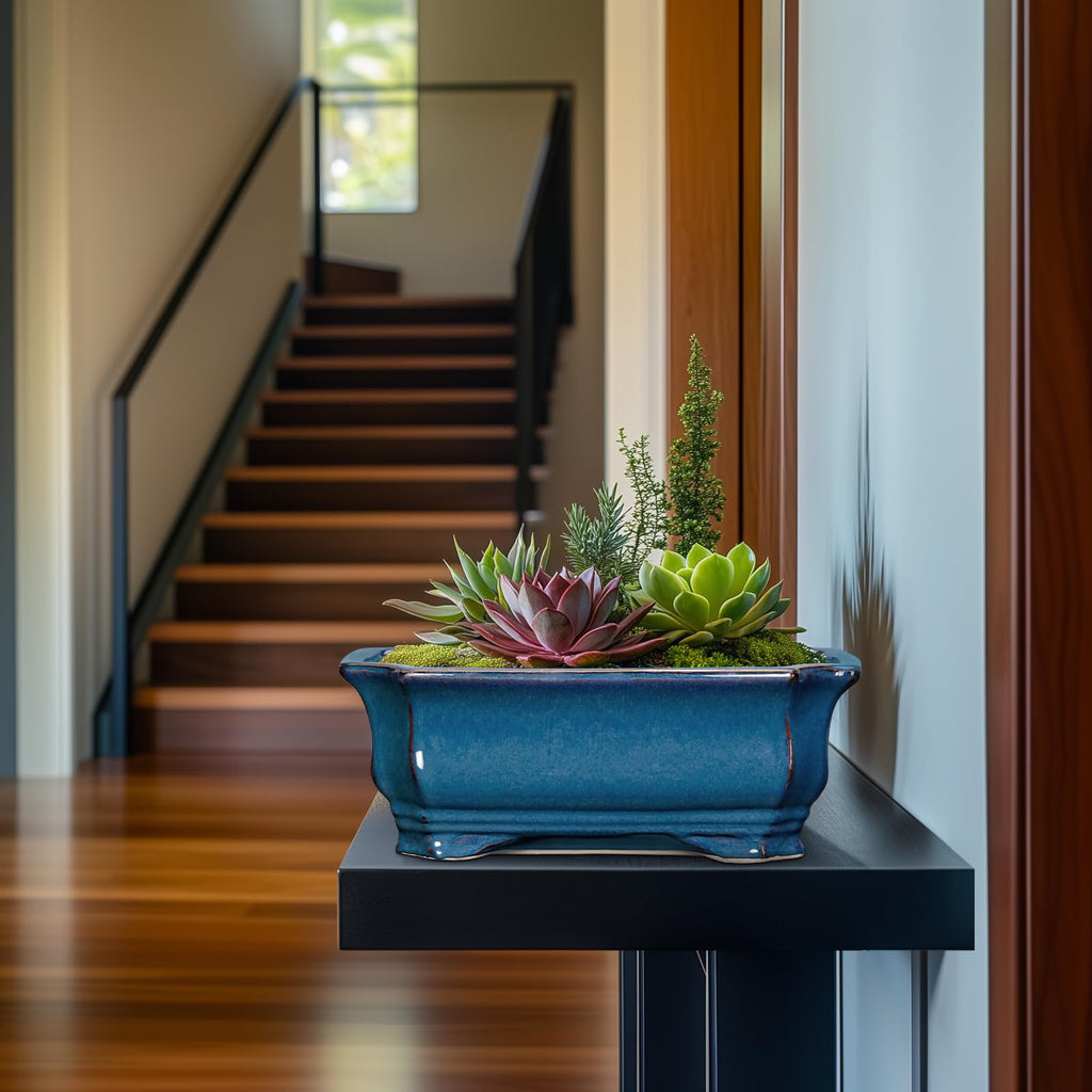 Bonsai Tree Pot - 13.7 Inch Large Ceramic Succulent Planter for Indoor Outdoor, Rectangle Plant Pot with Drainage