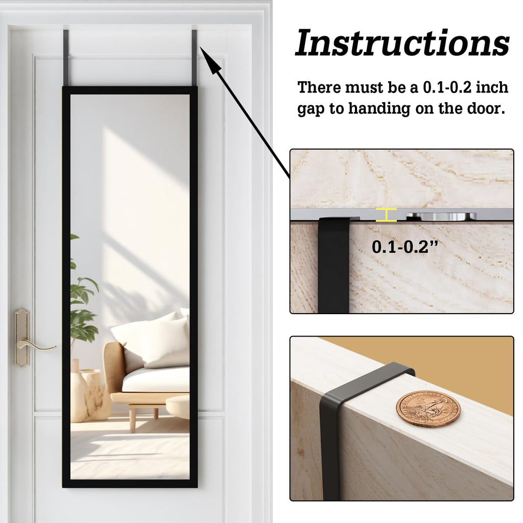 Full Body Length Door Hanging Wall Mounted Mirror Over the Door