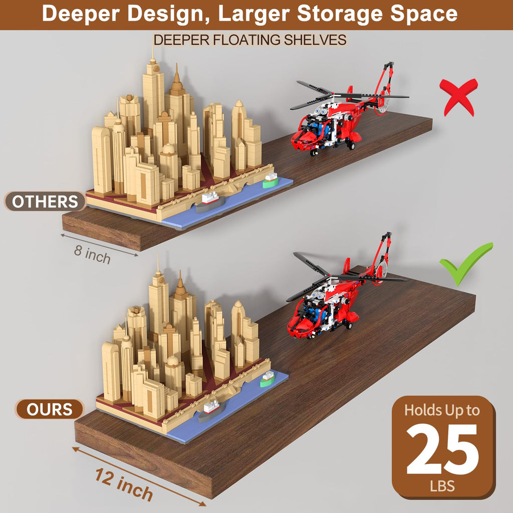Large Floating Shelves for Wall 1 Pack Deep Floating Shelves No Drilling Accessories Included Deep Wall Shelves
