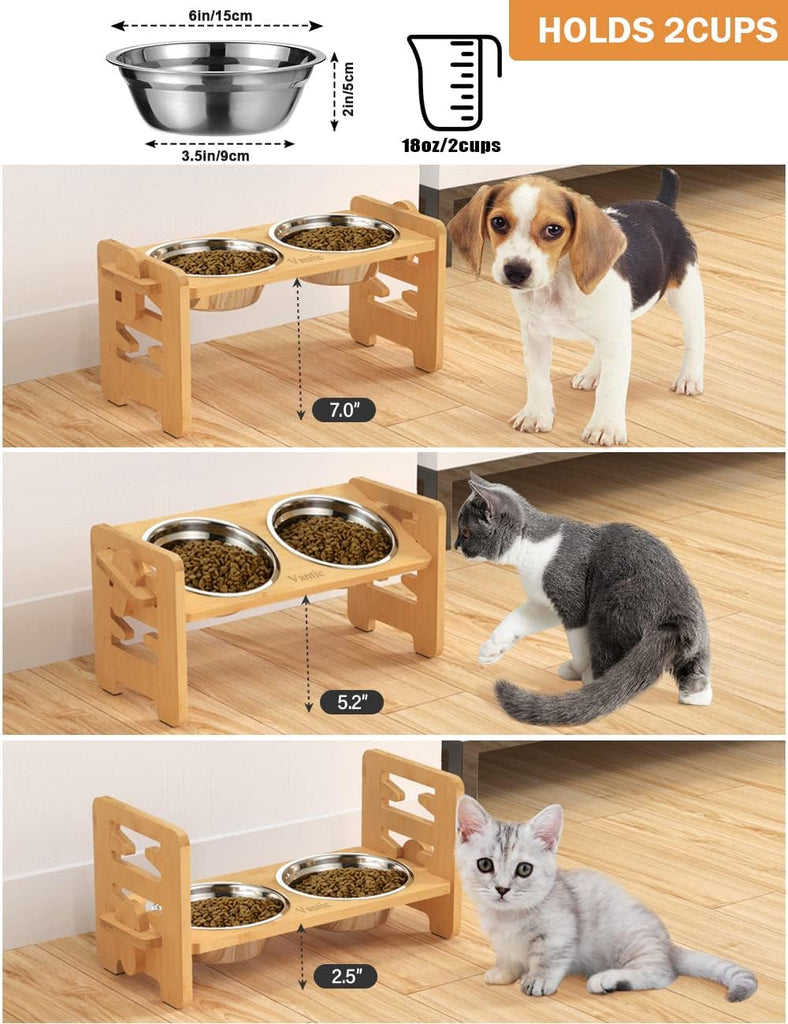 Elevated Dog Bowls, Raised Dog Bowl Stand Adjustable Small, Natural