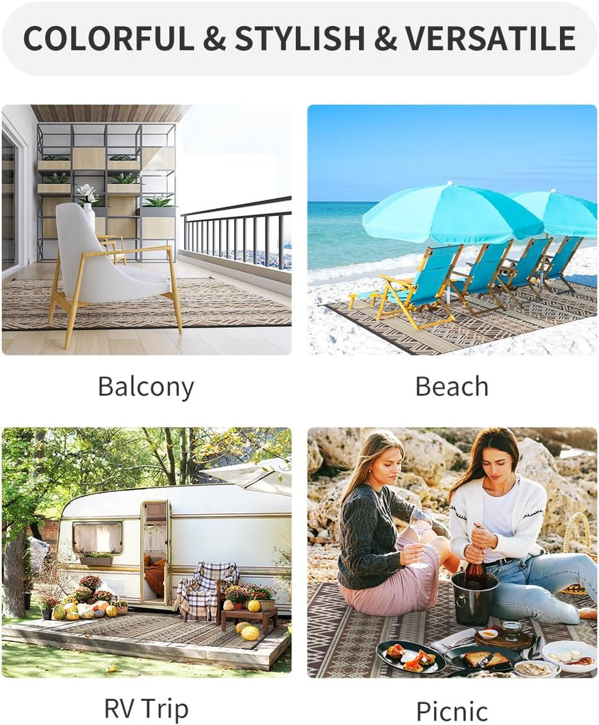 Outdoor Rug Carpet Waterproof-Patio Rug Mat Reversible RV Outdoor Camping Rugs Picnic Beach Mats Plastic Straw
