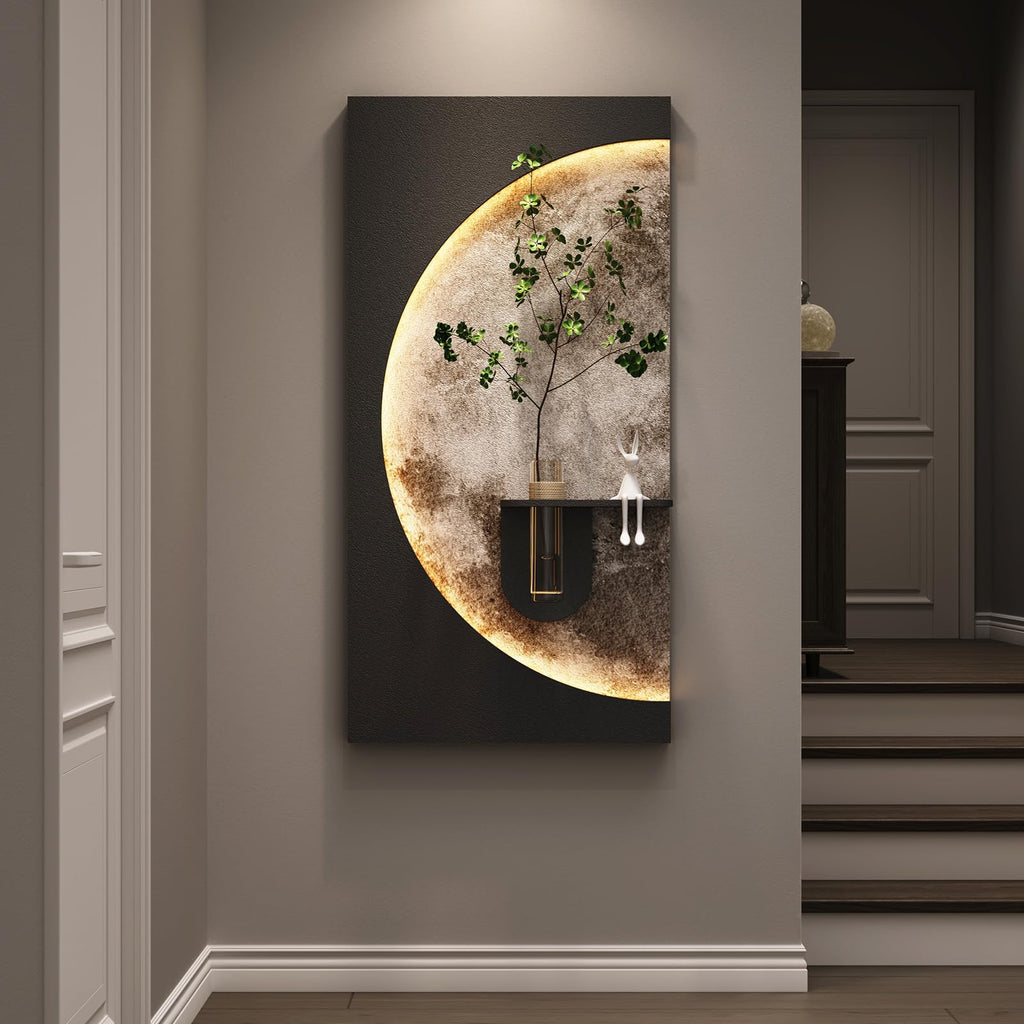 Large 3D LED Moon Wall Art Decor, Modern Black 30x60 Inch