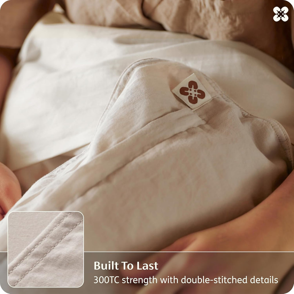 100% Organic Cotton Queen Duvet Cover Set, Linen, 90" 90" | GOTS Certified, Luxury PureWoven, Zipper Closure