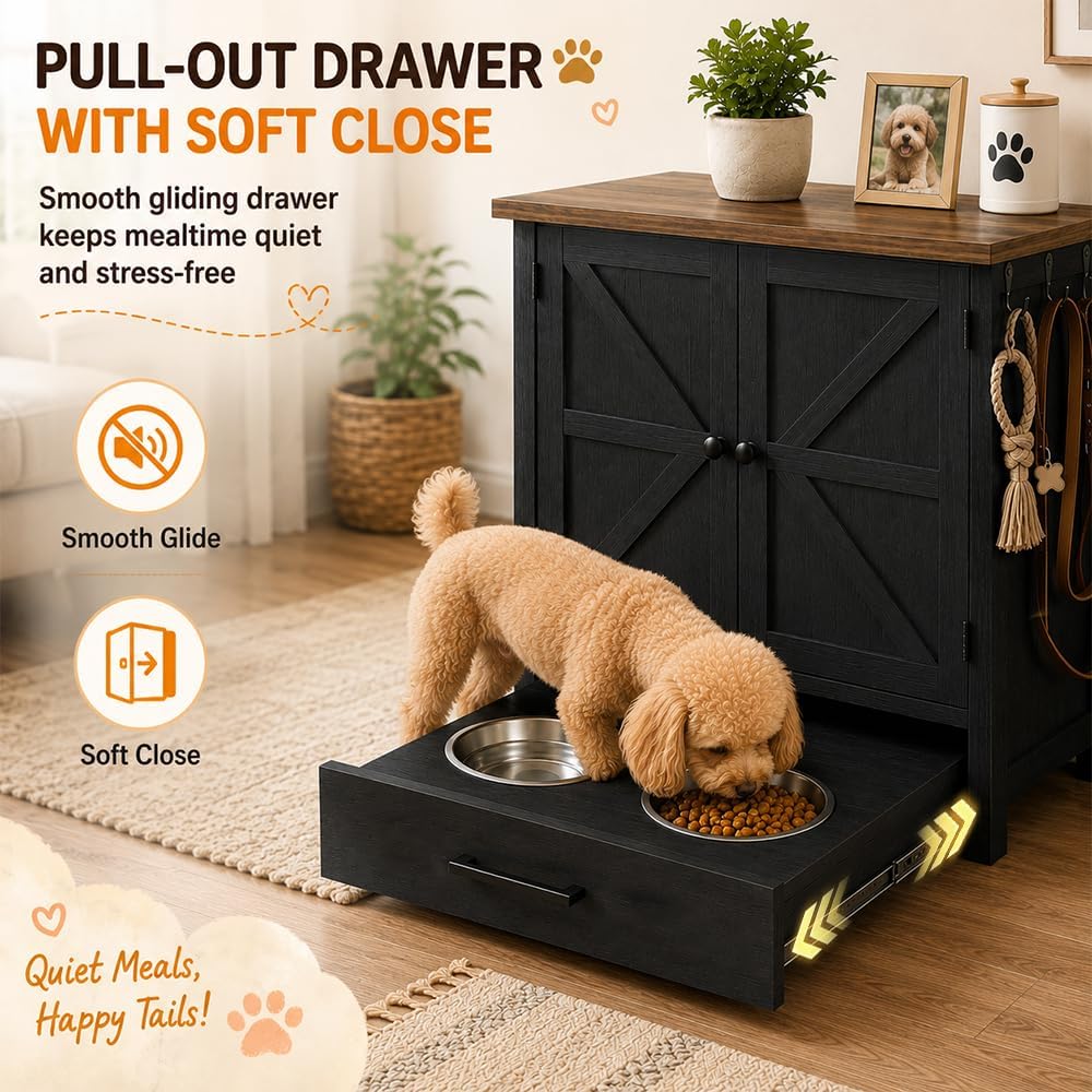 Dog Feeding Station with Storage Cabinet, Brown