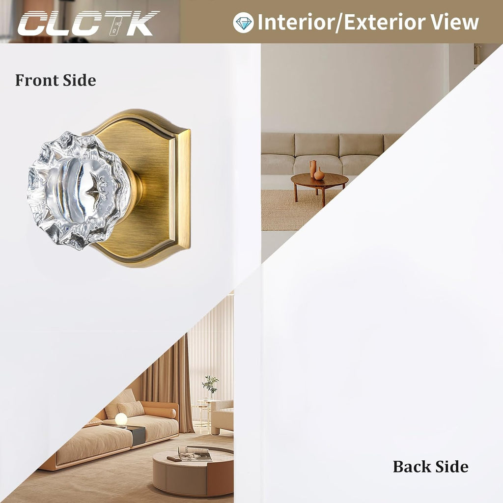2 Pack Crystal Glass Dummy Door Knobs, Non-Turning Single Side Dummy Door Knob for Interior Doors in Antique Brass
