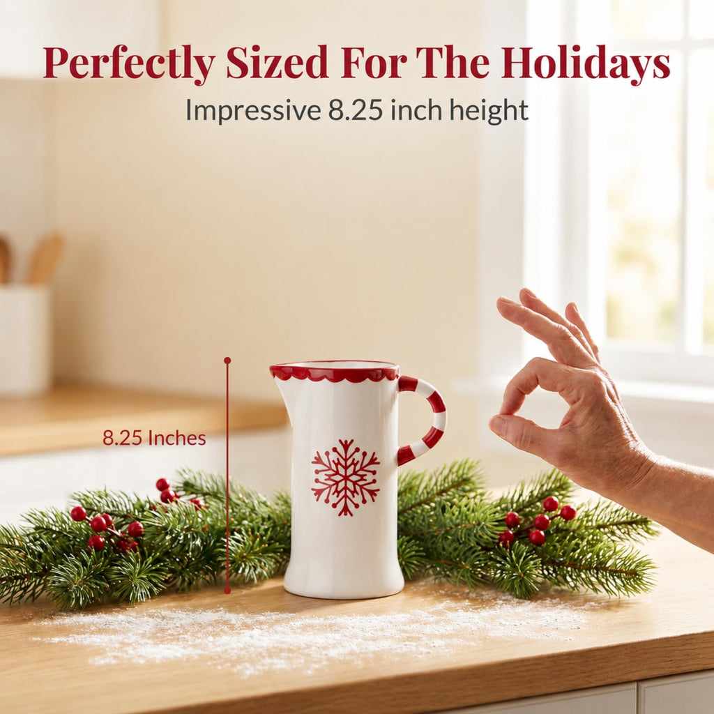 8" Ceramic White Winter Snowflake Christmas Pitcher