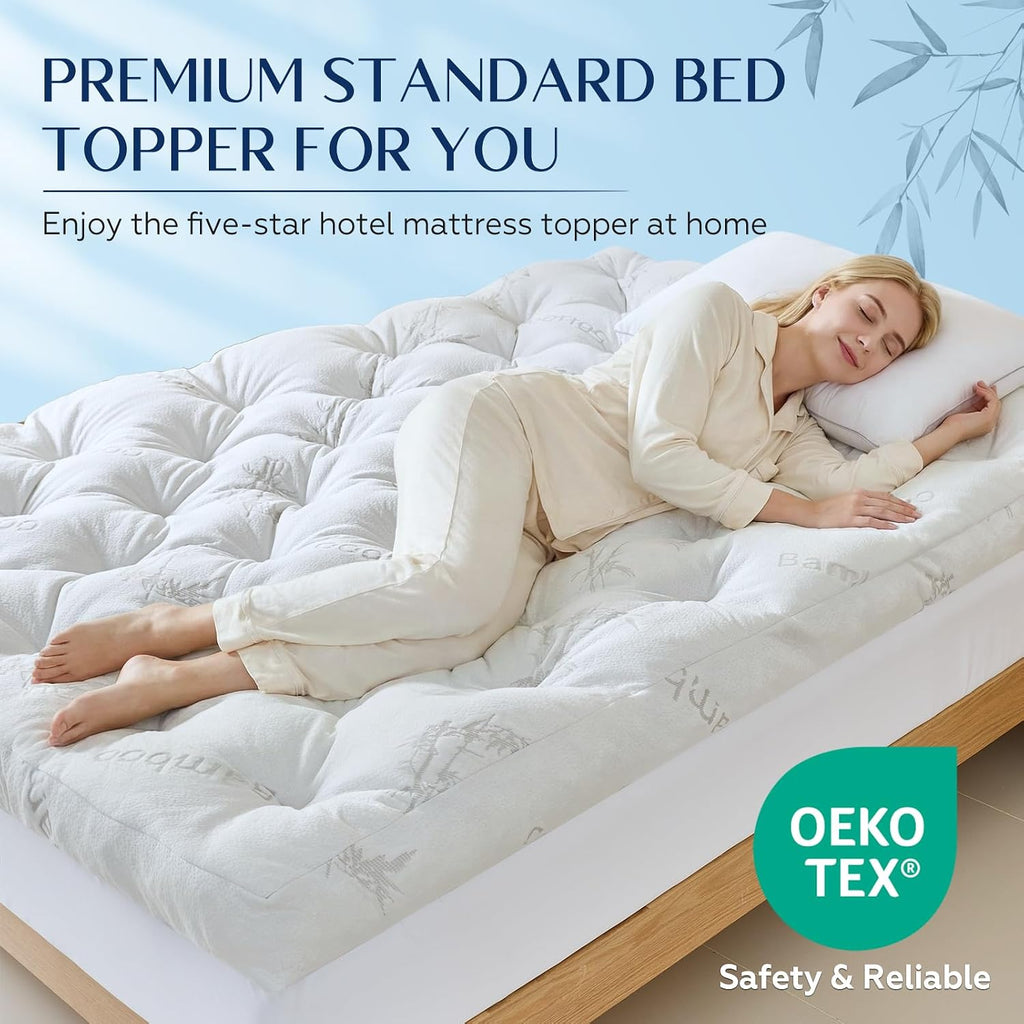 5 Inch Cooling Bamboo Mattress Topper Full Size,54x75 in,2000 GSM | Full Bamboo Mattress Pad Cover,Gel Memory Foam