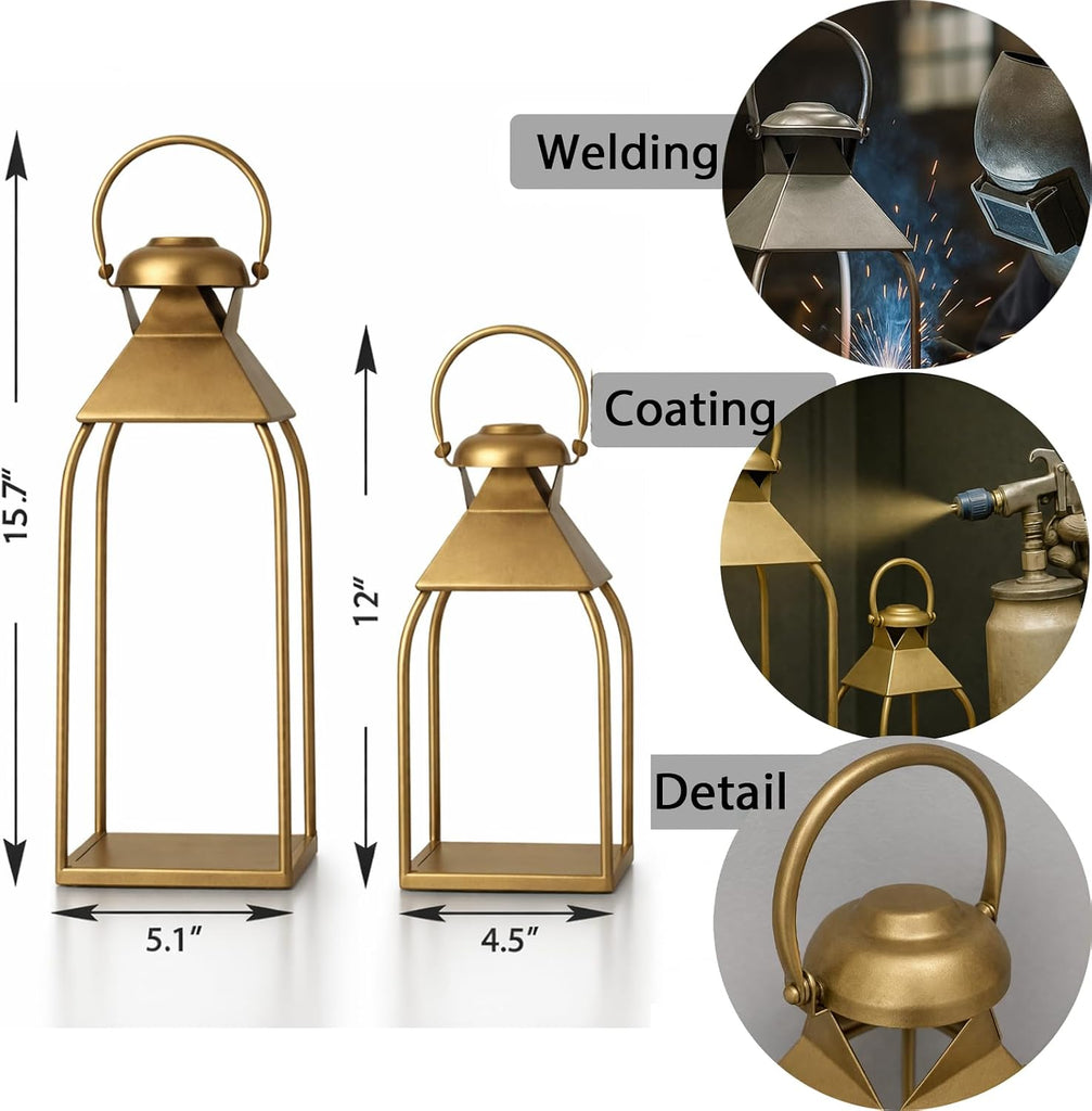 Decorative Metal Lanterns Indoor Outdoor, Candle Holder for Porch, Patio, Fireplace, Floor, Wedding, Christmas, Fall