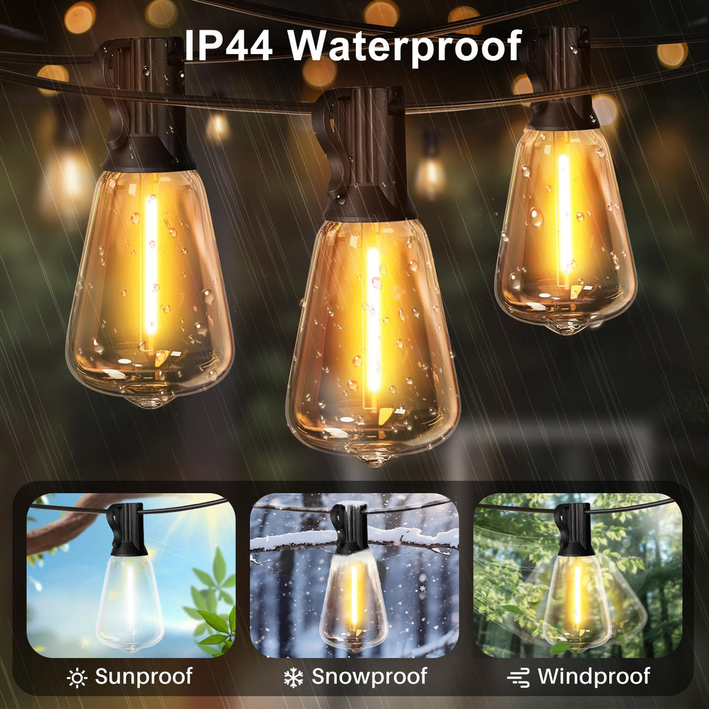 LED Outdoor String Lights Patio Lights with 52 Shatterproof ST38 Vintage Edison Bulbs, Outside Hanging Light