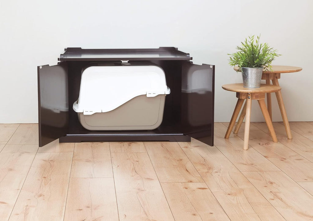 XL Furniture Litter Box Enclosure (Espresso Brown), Hidden Litter Box for Cats with Openings on Either Ends & Large