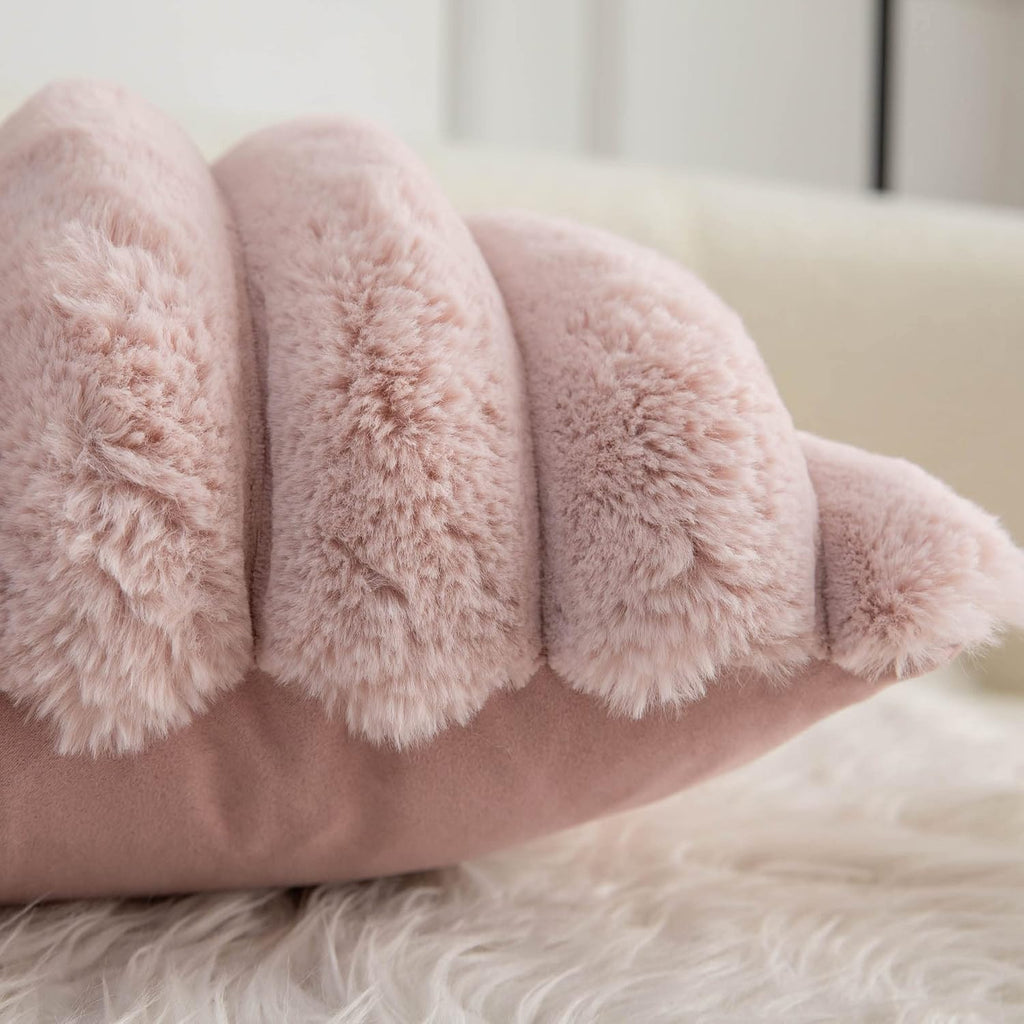 Pink Faux Fur Cozy Soft Striped Decorative Throw Pillow Covers 18x18 inch Set of 2,Velvet Pillowcase Cushion Case