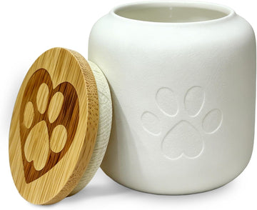 Small Pet Urn for Ashes, Cremation Memorial Urns for Cats & Dogs, 3.7"x4.1" White Ceramic Paw Design Keepsake Jar