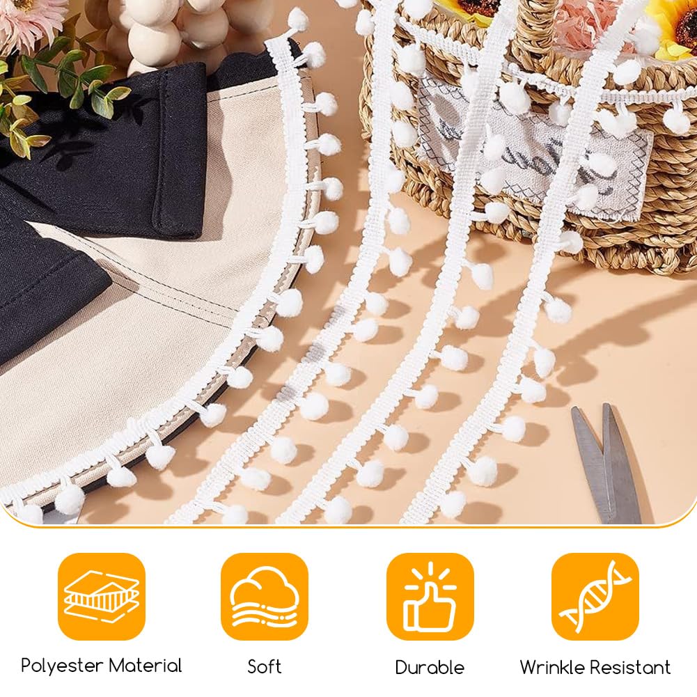 White Pom Pom Ball Fringe Trim 1 Inch Wide Sewing Ribbon for DIY Crafts Pillow Clothing Home Decoration - 20 Yards