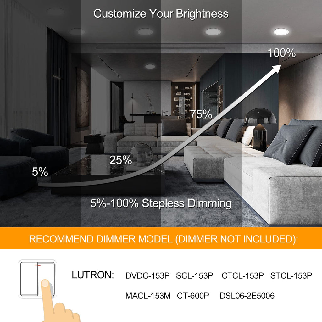 12 Pack 8 Inch LED Recessed Lighting with Junction Box Ultra-Thin, 3000K/4500K/6000K Selectable, 8" Dimmable Canless
