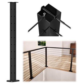 36" Black Cable Railing Corner Post Surface Mount PS02 B34S