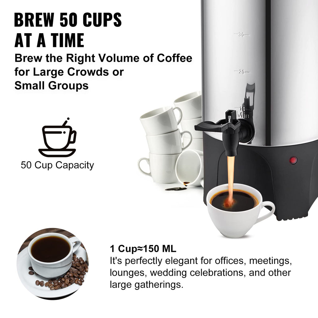 Commercial Coffee Urn, 50 Cups/7.5qt Stainless Steel Large Coffee Dispenser, 1000W 110V Electric Coffee Maker Urn For