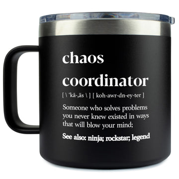 Chaos Coordinator Gifts for Men Tumbler Black 14oz - Thank You, Corporate, Boss Day, Office Gifts for Men Travel Mugs
