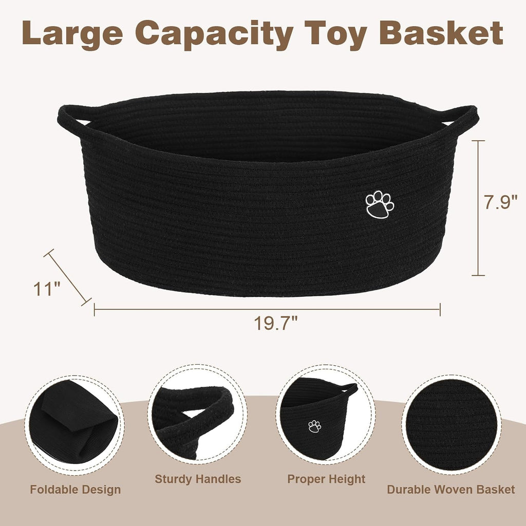 Dog Toy Basket, 30L Toy Box and Bin for Dog Cat Storage, 19.7" X 11" X 7.9" Large Woven Rope Basket for Blankets