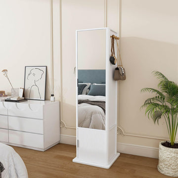 360° Rotating Mirror with Storage, 66" Jewelry Mirror Full Length, White