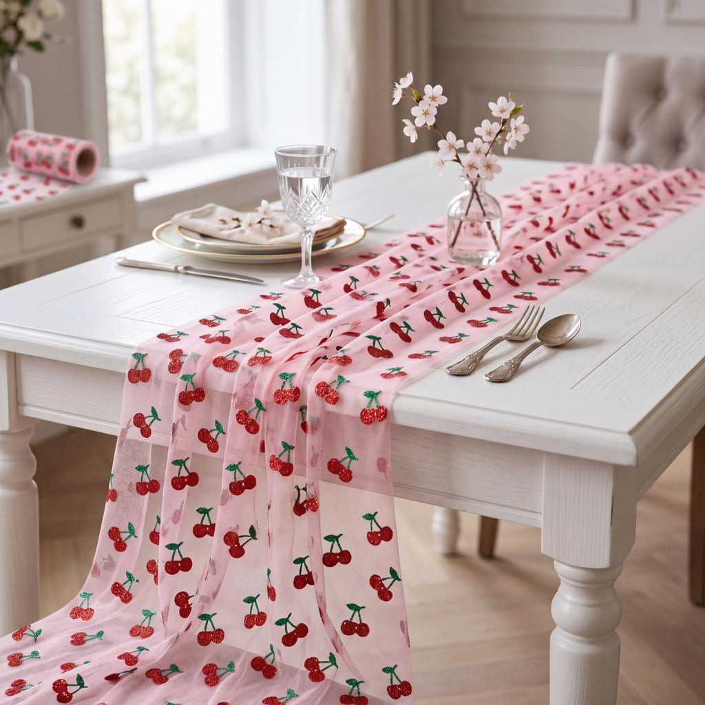 Shiny Cherry Tulle Table Runner 11 Inch x 16.4 Yards, 49.2 FT